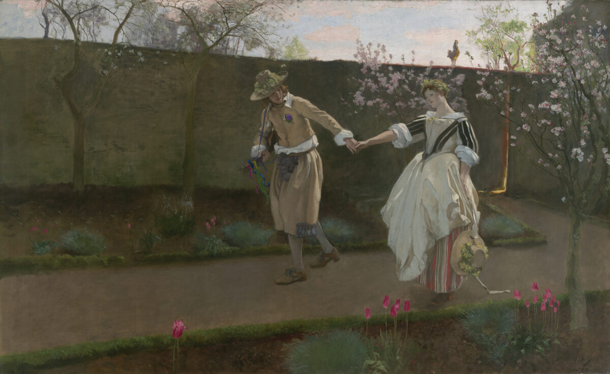 "May Day Morning," 1890-1894, by Edwin Austin Abbey. Oil on canvas; 42 inches by 68 inches. Yale University Art Gallery, Yale. (Public Domain)