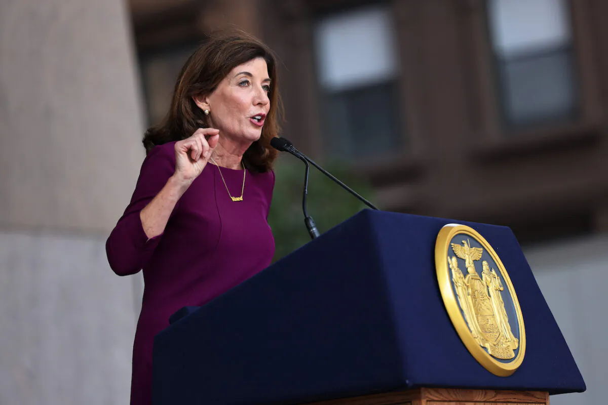 New York Gov. Kathy Hochul speaks during a press conference in New York City in August , 2021. (Michael M. Santiago/Getty Images)