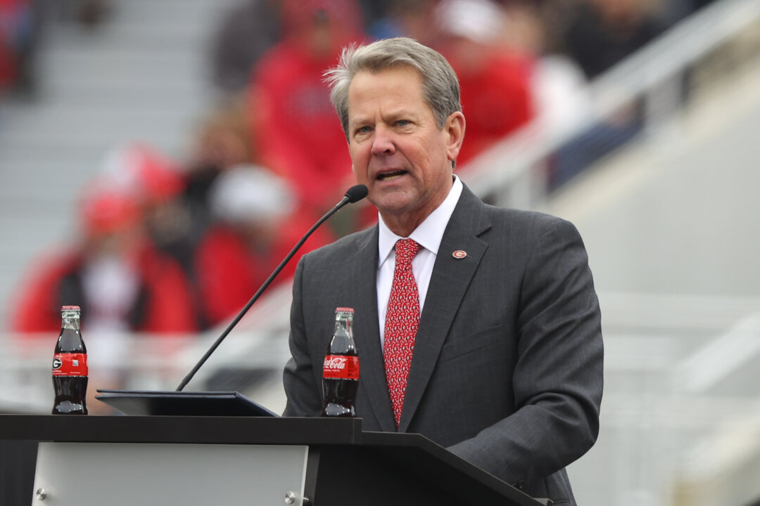 Georgia Gov. Brian Kemp speaks during the celebration honoring the Georgia Bulldogs national championship victory in Athens, Ga., on Jan. 15, 2022. (Todd Kirkland/Getty Images)