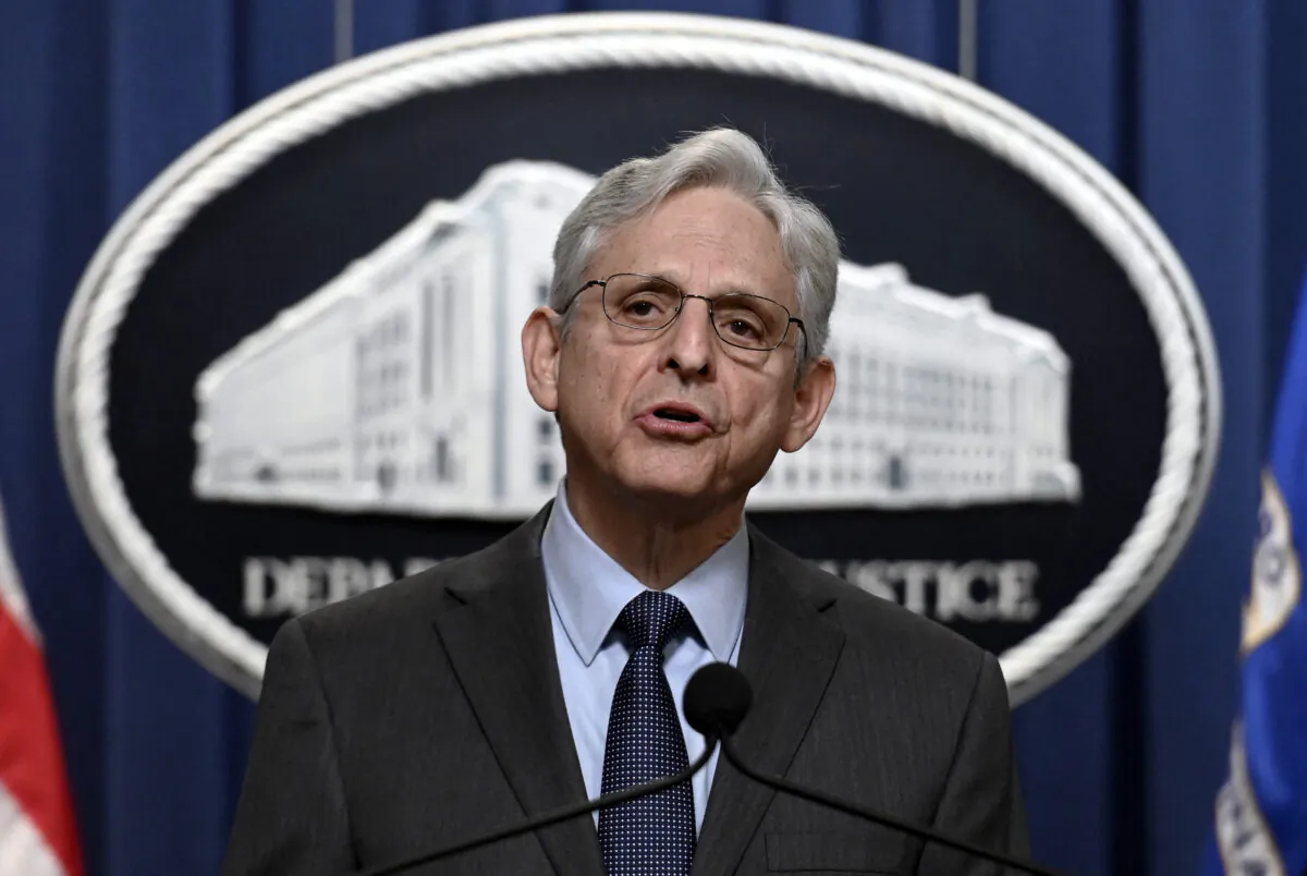 Attorney General Merrick Garland speaks about a significant firearms trafficking enforcement action during a news conference at the Justice Department on April 1, 2022. (Olivier Douliery/AFP via Getty Images)