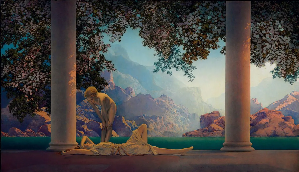 Parrish’s most well-known print, “Daybreak,” sold enough reproductions to have been in one out of every five American households in 1925. "Daybreak," circa 1922, by Maxfield Parrish. (Public Domain)

