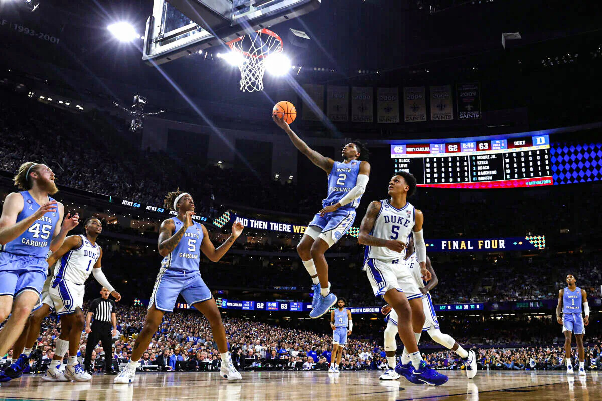 Caleb Love #2 of the North Carolina Tar Heels shoots the ball in the second half of the game against the Duke Blue Devils during the 2022 NCAA Men's Basketball Tournament Final Four semifinal at Caesars Superdome, in New Orleans, on April 2, 2022. (Tom Pennington/Getty Images)