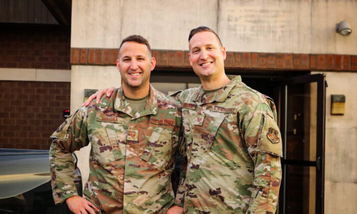 Brothers Josiah and Dave Misiura on the day they came home from being deployed together. The brothers expect to be ejected from the military for refusal to submit to the COVID-19 shots. (Courtesy Dave Misiura) 