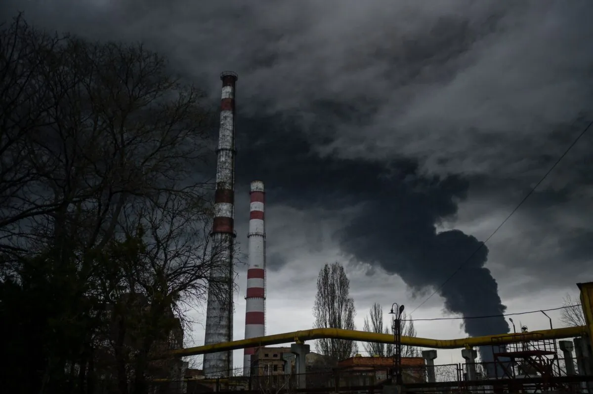 Smoke rises after an attack by the Russian army in Odesa, Ukraine, on April 3, 2022. (Bulent Kilic/AFP via Getty Images)