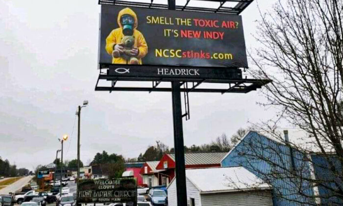 NCSCStinks campaign's billboard protesting stench from New Indy Containerboard Mill in Catawba, South Carolina in 2022. (Courtesy of Kerri Bishop)
