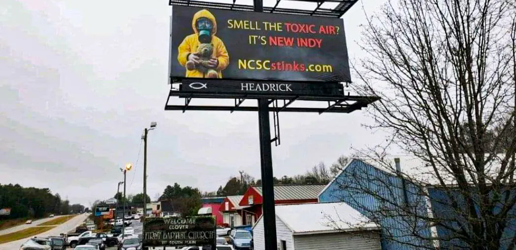 NCSCStinks campaign's billboard protesting stench from New Indy Containerboard Mill in Catawba, South Carolina in 2022. (Courtesy of Kerri Bishop)