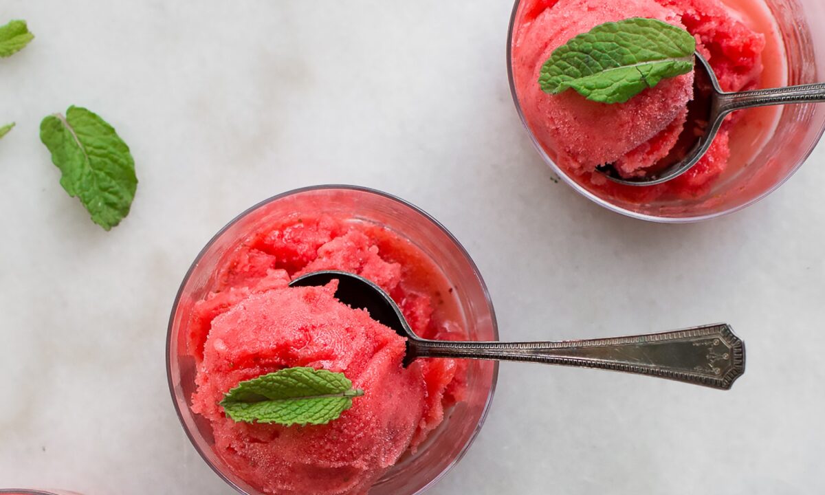 A delicate touch of mint makes this sorbet extra refreshing. (Jennifer McGruther)