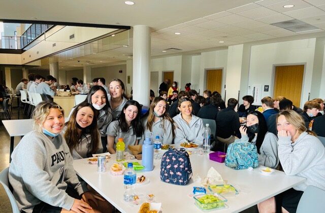 Students at St. Paul VI Catholic High School pose for a quick photo before lunch in Chantilly, Va., Feb. 2022. (Courtesy of St. Paul VI Catholic High School Communications)