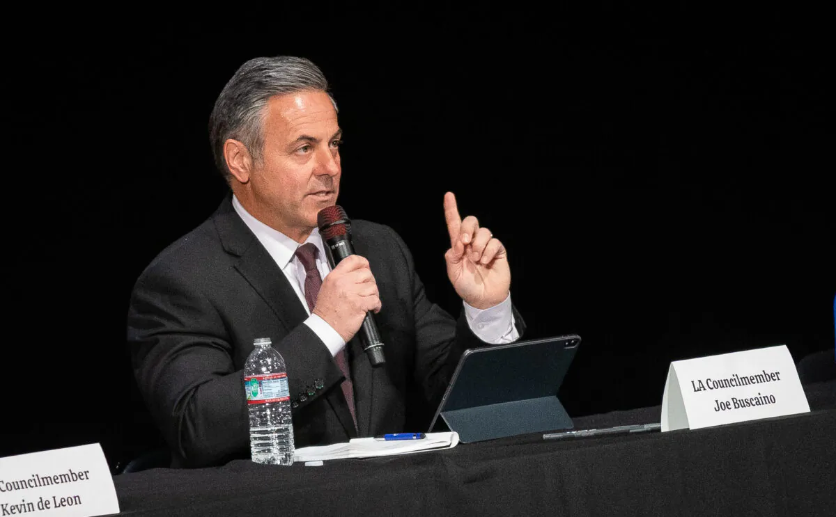 LA City Councilmember Joe Buscaino speaks in San Pedro, Calif., on Feb. 27, 2022. (John Fredricks/The Epoch Times)