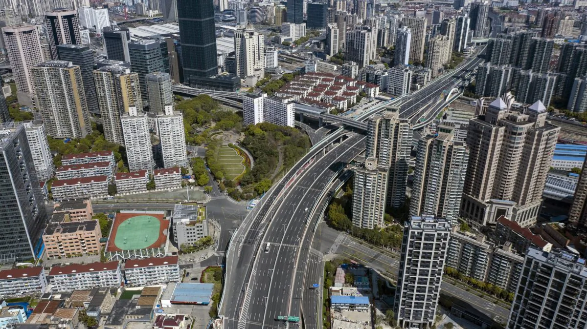 Empty roads during a COVID-19 related lockdown in Shanghai, China, on Apr. 4, 2022. China's COVID-19 situation is on a knife's edge, as a lockdown of its financial hub intensifies amid a surge in new cases and new sub-strains of the Omicron variant emerge nationwide. (Qilai Shen/Bloomberg via Getty Images)