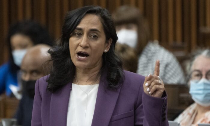 Minister of Defence Anita Anand rises during Question Period, on March 30, 2022 in Ottawa. (The Canadian Press/Adrian Wyld)