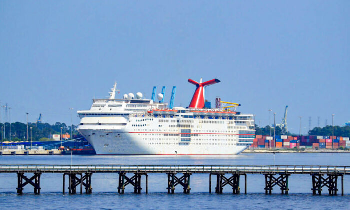 A Carnival Cruise Line ship is seen on March 27, 2020 in a file photo. (Greenwood/Getty Images)