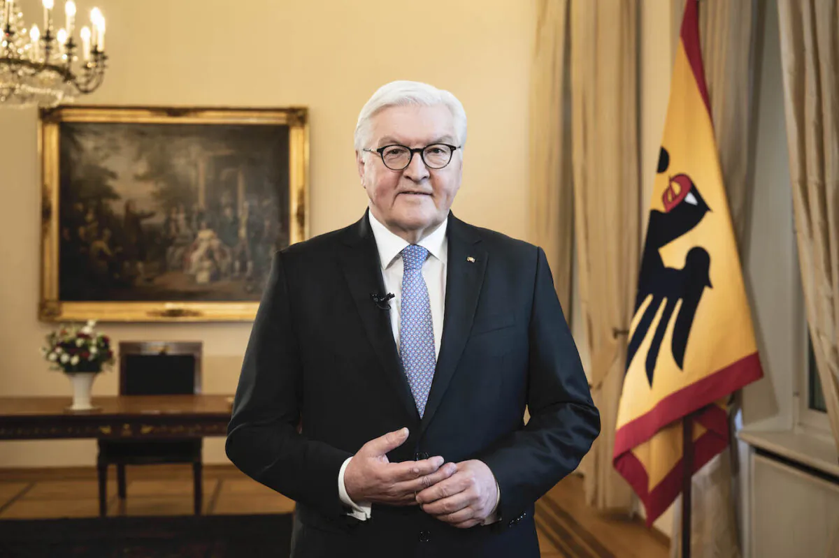German President Frank-Walter Steinmeier speaks during a televised address at Bellevue Palace in Berlin, Germany on April 2, 2021. (Sandra Steins/Bundesregierung via Getty Images)