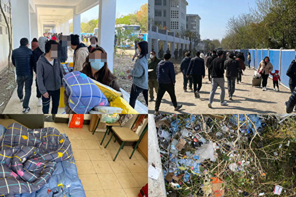 Garbage and chaos captured at Nanhui makeshift hospital in Shanghai, China in April 2022. (Provided to The Epoch Times)