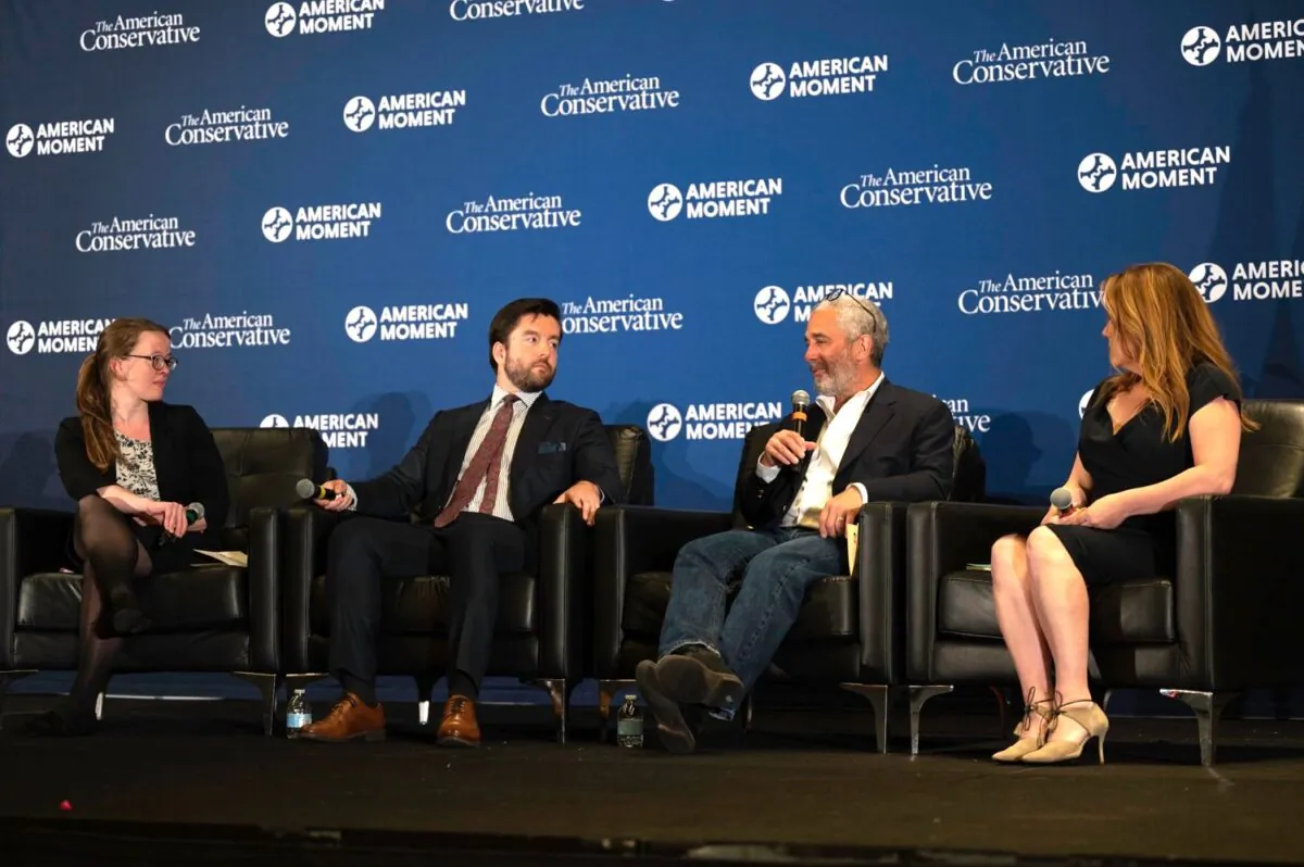From left, Helen Andrews, Micah Meadowcroft, Lee Smith, and Mollie Hemingway speak at "Up from Chaos." Photo courtesy of American Moment.