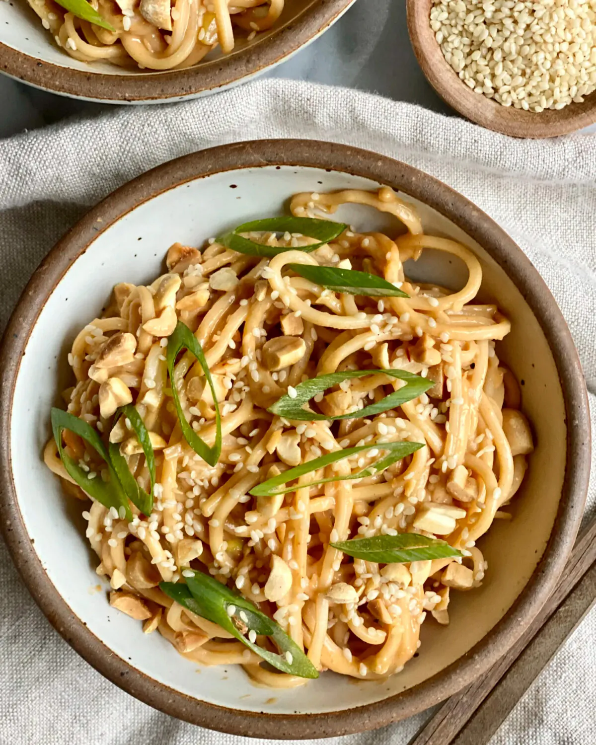 The ultimate refreshing cold noodle dish of chewy noodles tossed in a sesame-peanut sauce.  (Courtesy of Kelli Foster/TNS)