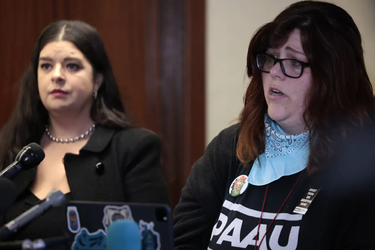 Anti-abortion activist Lauren Handy speaks at a news conference on the five fetuses found inside the home where she and other anti-abortion activists were living on Capitol Hill, at a news conference at the Hyatt Regency in Washington on April 5, 2022. (Anna Moneymaker/Getty Images)