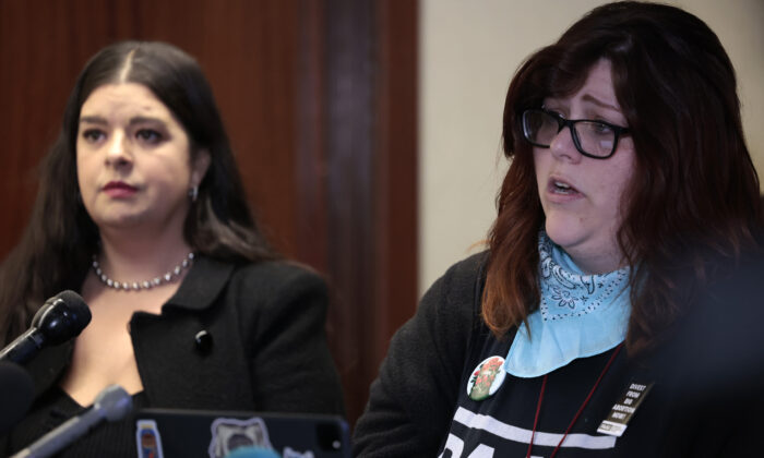 Anti-abortion activist Lauren Handy speaks at a news conference on the five fetuses found inside the home where she and other anti-abortion activists were living on Capitol Hill, at a news conference at the Hyatt Regency in Washington on April 5, 2022. (Anna Moneymaker/Getty Images)