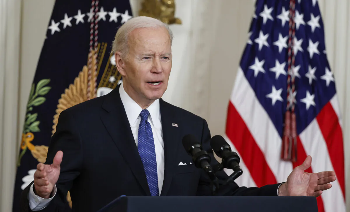 President Joe Biden speaks during an event to mark the 2010 passage of the Affordable Care Act in the East Room of the White House on April 5, 2022. (Chip Somodevilla/Getty Images)