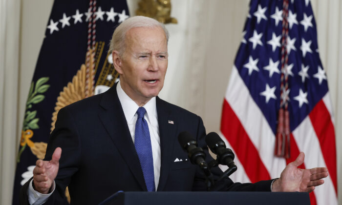 President Joe Biden speaks during an event to mark the 2010 passage of the Affordable Care Act in the East Room of the White House on April 5, 2022. (Chip Somodevilla/Getty Images)