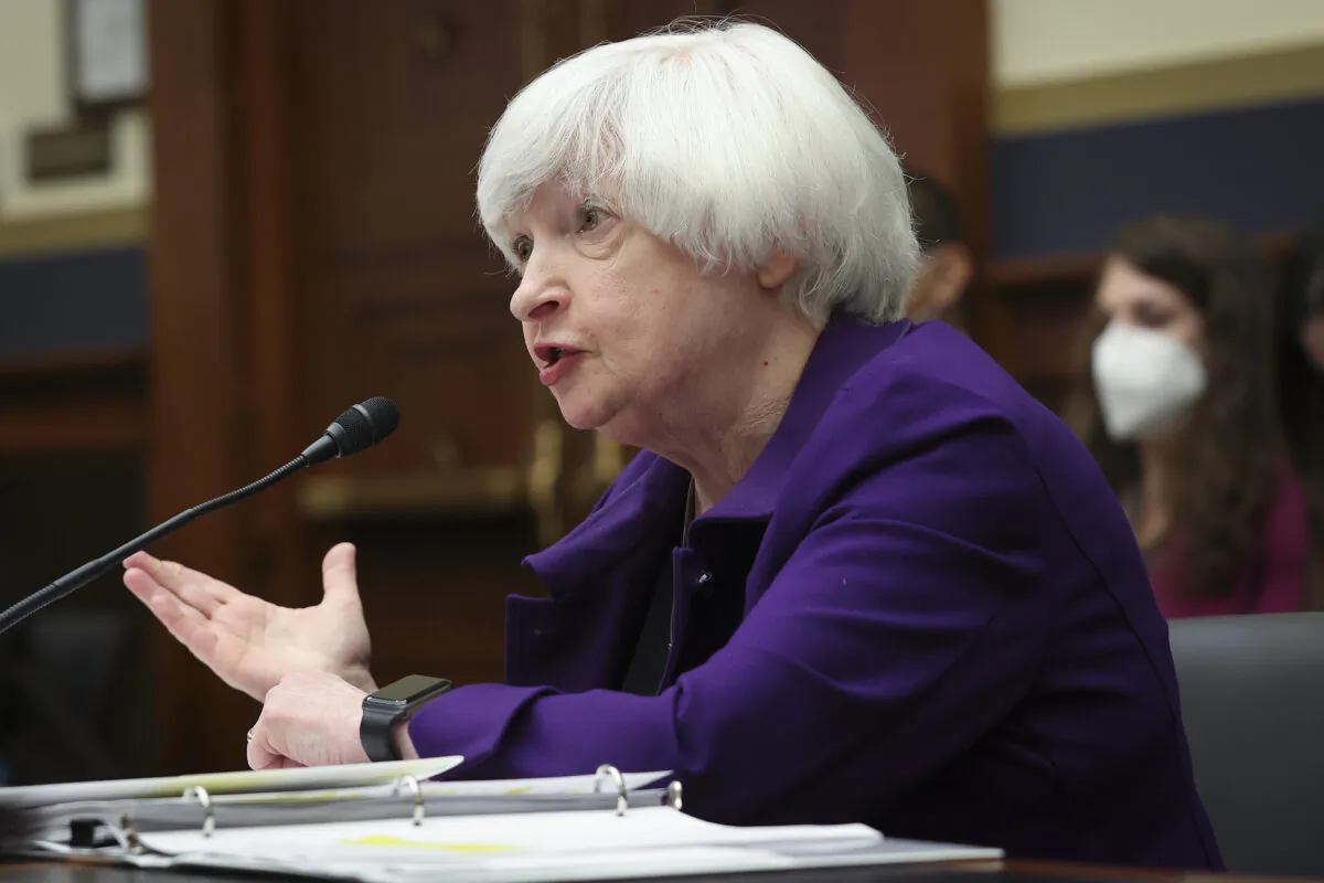 Treasury Secretary Janet Yellen testifies before the House Committee on Financial Services in Washington on April 6, 2022. (Win McNamee/Getty Images)