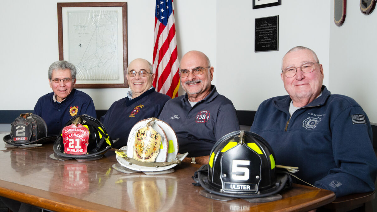 Longtime volunteer firefighters (L–R) Ray Preziosi, Steve DiLorenzo, Bobby Troncillito, and Jim Bracco have a combined 222 years of service. (Dave Paone/The Epoch Times)