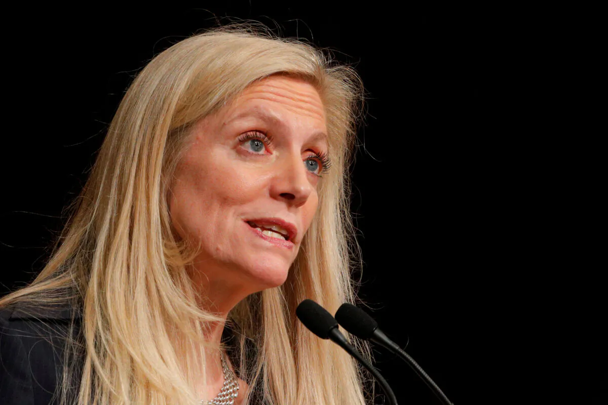 Then-Federal Reserve Board Governor Lael Brainard speaks at the John F. Kennedy School of Government at Harvard University in Cambridge, Mass., on March 1, 2017. (Brian Snyder/Reuters)