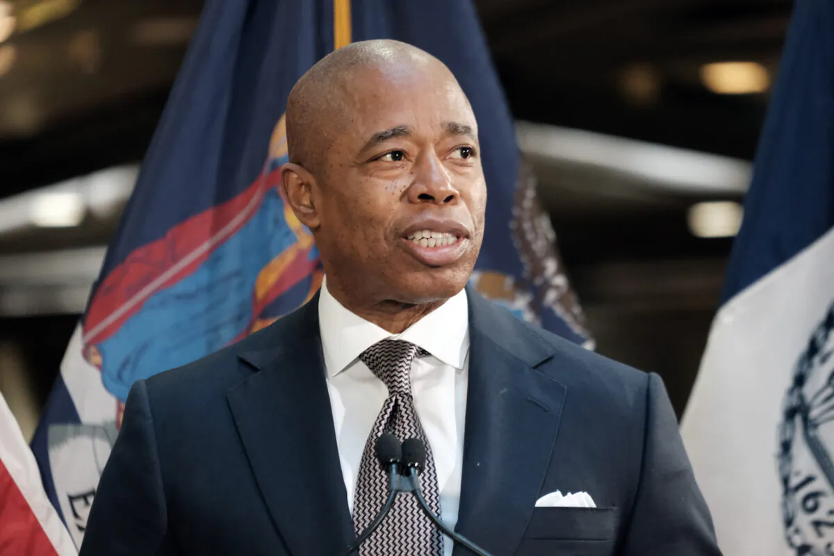 NYC Mayor Eric Adams speaks during a news conference at a Manhattan subway station where the two politicians announced a new plan to fight homelessness on Jan. 6, 2022. (Spencer Platt/Getty Images)