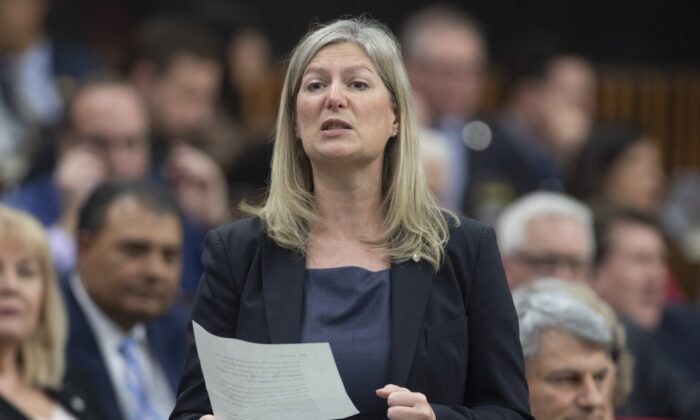 Leona Alleslev rises during Question Period in the House of Commons, March 9, 2020 in Ottawa. (The Canadian Press/Adrian Wyld)