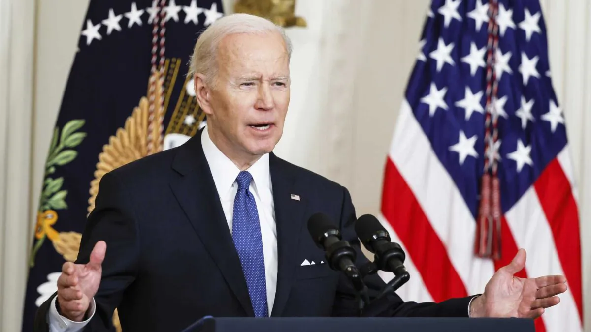 President Joe Biden speaks during an event to mark the 2010 passage of the Affordable Care Act in the East Room of the White House in Wash., on April 5, 2022. (Chip Somodevilla/Getty Images)