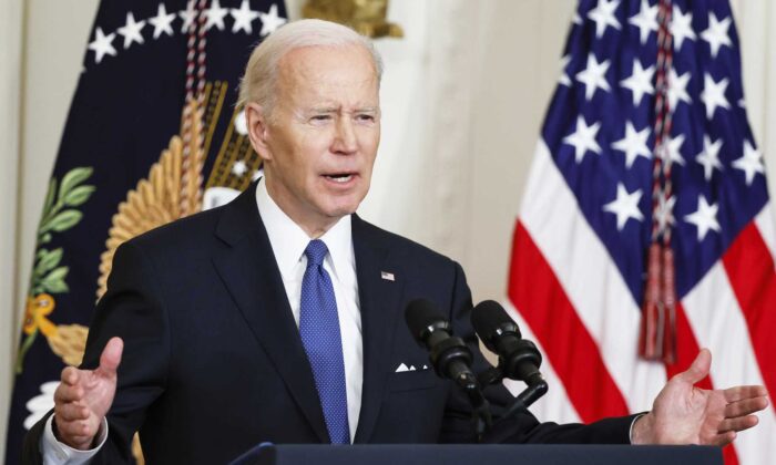 U.S. President Joe Biden speaks during an event to mark the 2010 passage of the Affordable Care Act in the East Room of the White House on April 5, 2022. (Chip Somodevilla/Getty Images)
