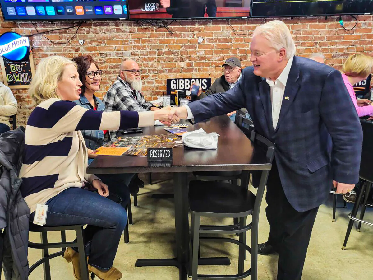 Ohio GOP Senate candidate Mike Gibbons talks to voters at a meet and greet in February. (Courtesy of Mike Gibbons' Facebook page)