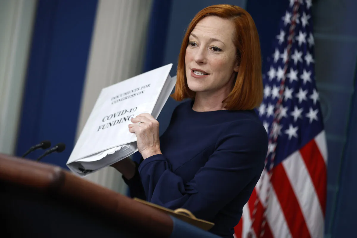 White House press secretary Jen Psaki in the Brady Press Briefing Room at the White House in Washington on April 6, 2022. (Chip Somodevilla/Getty Images)