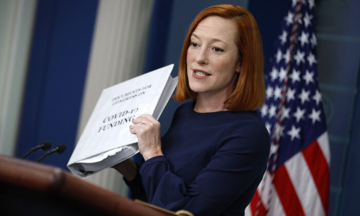 White House press secretary Jen Psaki in the Brady Press Briefing Room at the White House in Washington on April 6, 2022. (Chip Somodevilla/Getty Images)