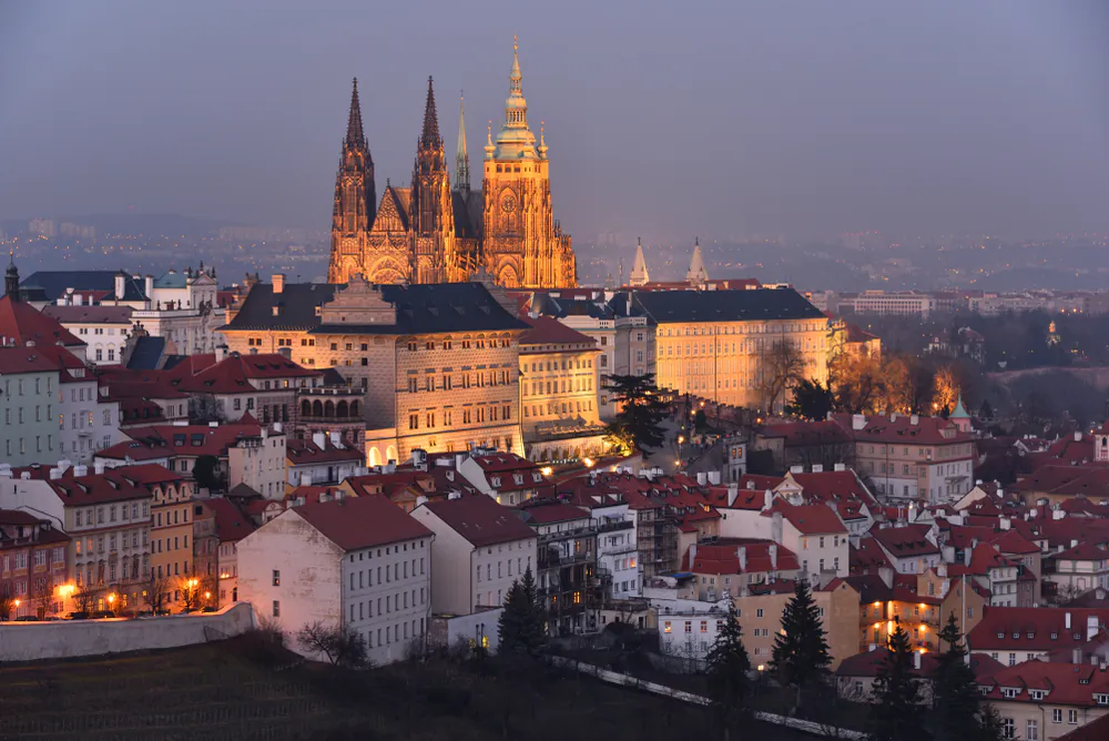 The citizens of Prague look up to St. Vitus Cathedral, which stands on the highest point of the city, a position that states the importance of the building and the spiritual realm that it represents. (Pavels Dunaicevs/Shutterstock)