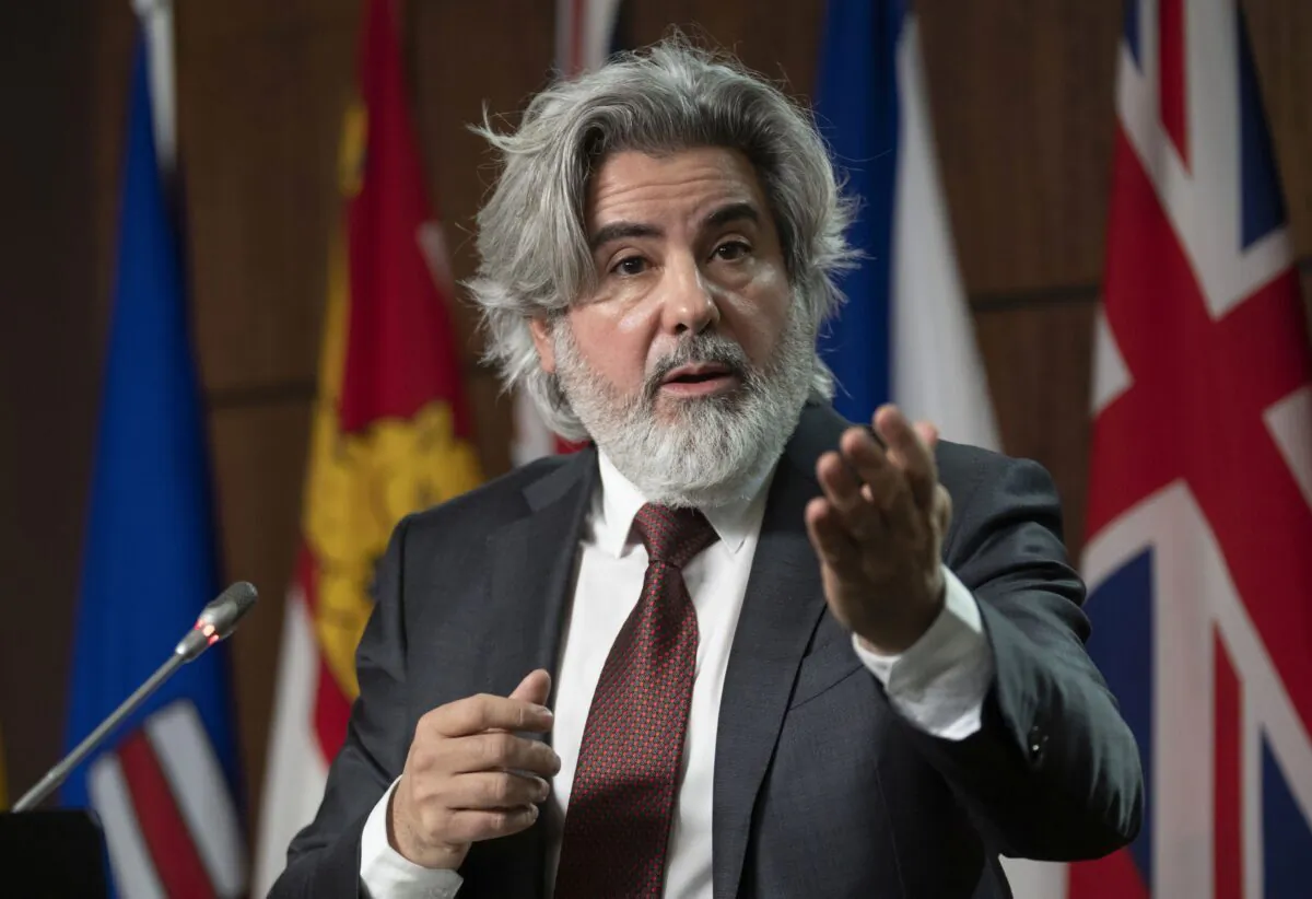 Canadian Heritage Minister Pablo Rodriguez speaks about the government’s plans to amend the Broadcast Act during a news conference in Ottawa on Feb. 2, 2022. (The Canadian Press/Adrian Wyld)