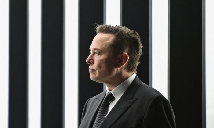 Tesla CEO Elon Musk is pictured as he attends the start of the production at Tesla's "Gigafactory" in Gruenheide, southeast of Berlin on March 22, 2022. (Patrick Pleul/Pool/AFP via Getty Images)