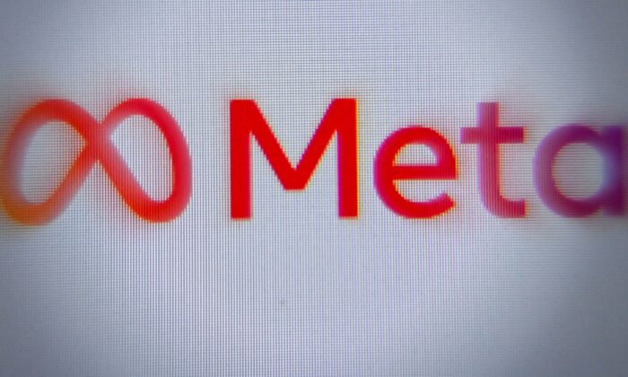 The META logo on a tablet screen in Moscow, on Nov. 11, 2021. (Kirill Kudryavtsev/AFP via Getty Images)