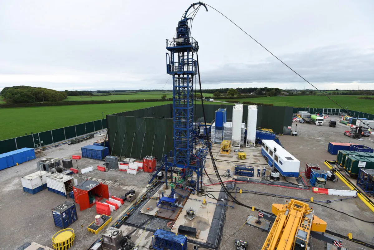 Undated handout photo of the Cuadrilla hydraulic fracturing site at Preston New Road shale gas exploration site in Lancashire, England. (Cuadrilla via PA Media