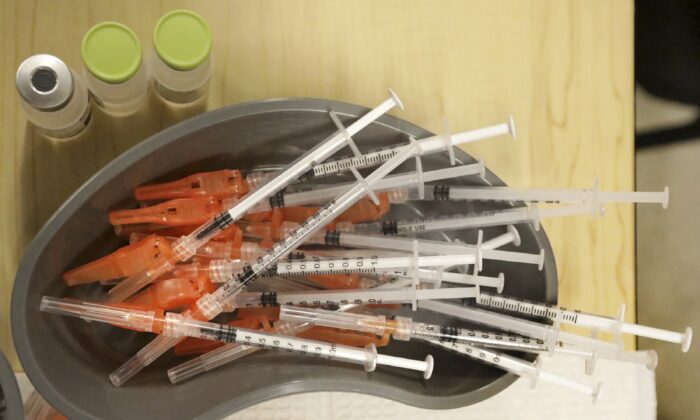 Syringes of COVID-19 vaccines in New Orleans, La., on Jan. 25, 2022. (Ted Jackson/AP Photo)