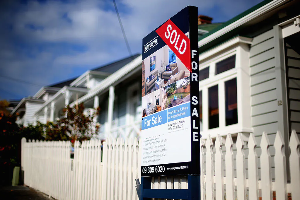 A real estate sign is pictured in Auckland, New Zealand, on May 16, 2013. (Phil Walter/Getty Images)