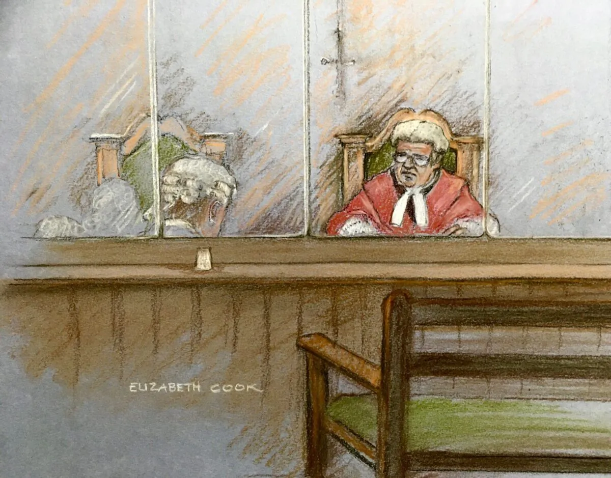 Court artist sketch of empty dock as Koci Selamaj, killer of school teacher Sabina Nessa, declined to attend his sentencing in the Old Bailey, London on April 7, 2022. (Elizabeth Cook/PA)