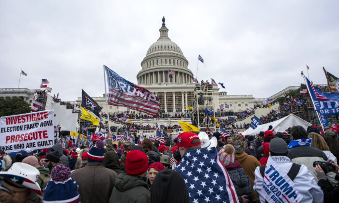 Protesters loyal to President Donald Trump rally at the U.S. Capitol in Washington on Jan. 6, 2021. (AP Photo/ Jose Luis Magana)