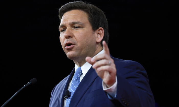 Florida Gov. Ron DeSantis has called the state’s lawmakers back to Tallahassee for an April 19 to April 22 special session to forge consensus between competing congressional district maps. Photo from the Conservative Political Action Conference in Orlando, Fla., on Feb. 24, 2022. (Photo by Joe Raedle/Getty Images)