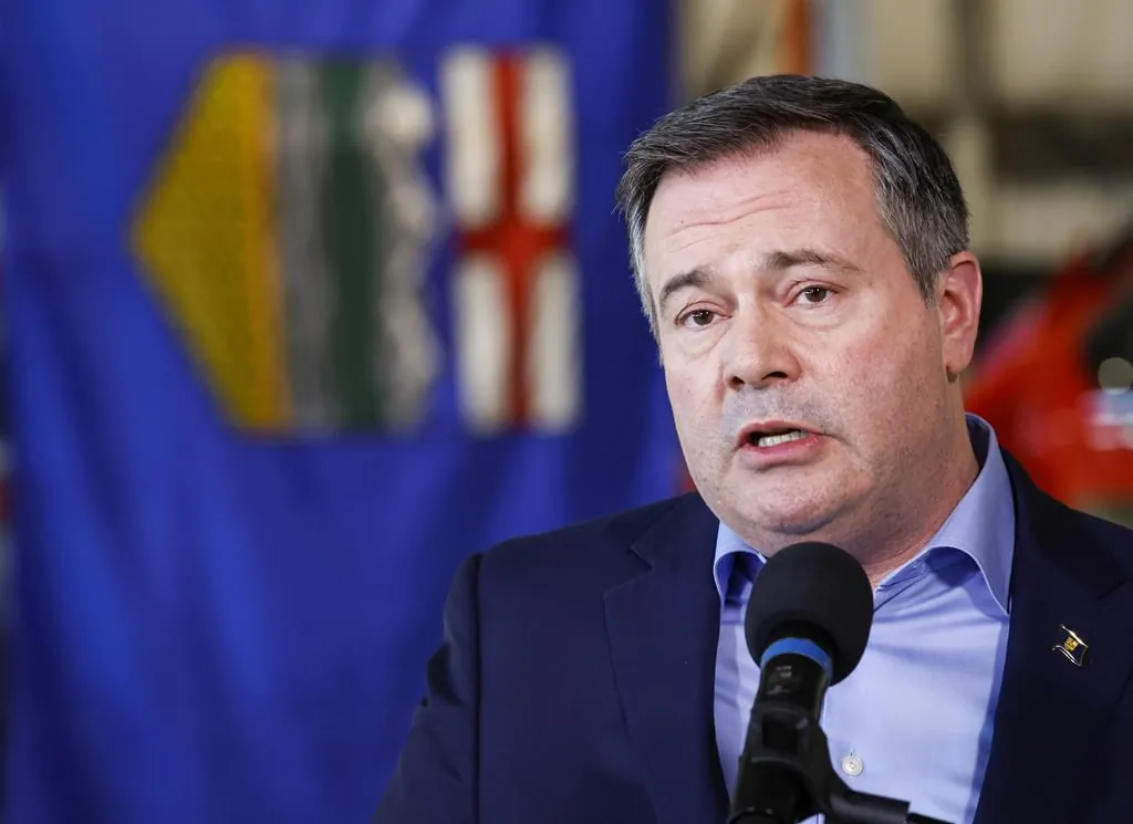 Alberta Premier Jason Kenney talks at a press conference in Calgary on March 25, 2022. (The Canadian Press/Jeff McIntosh)