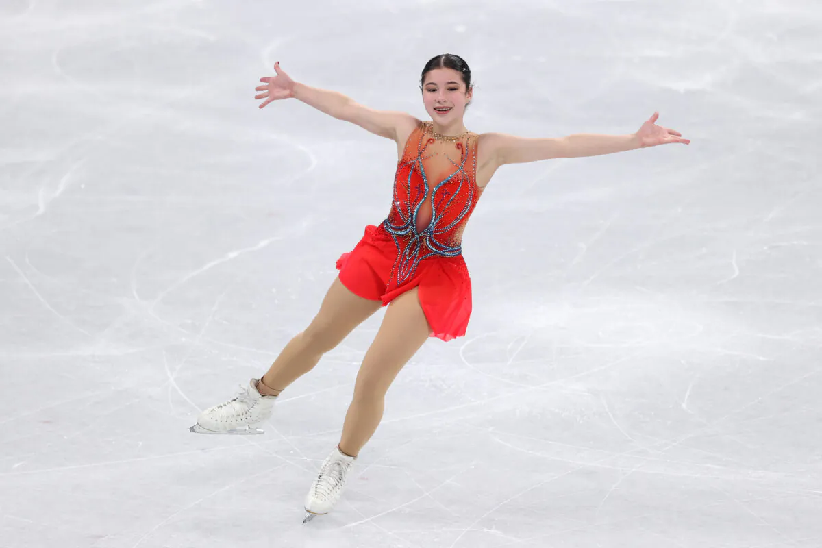 Alysa Liu of Team United States skates during the Women Single Skating Short Program on day eleven of the Beijing 2022 Winter Olympic Games at Capital Indoor Stadium, in Beijing, China, on Feb. 15, 2022. (Catherine Ivill/Getty Images)