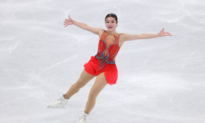 Alysa Liu of Team United States skates during the Women Single Skating Short Program on day eleven of the Beijing 2022 Winter Olympic Games at Capital Indoor Stadium, in Beijing, China, on Feb. 15, 2022. (Catherine Ivill/Getty Images)