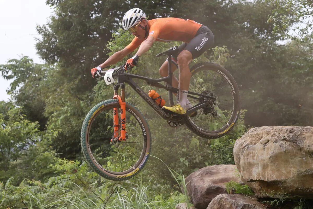 Milan Vader of the Netherlands in action during the men's cross-country race on day three of the Tokyo 2020 Olympic Games at Izu Mountain Bike Course in Izu, Shizuoka, Japan, on July 26, 2021. (Christian Hartmann/Reuters)