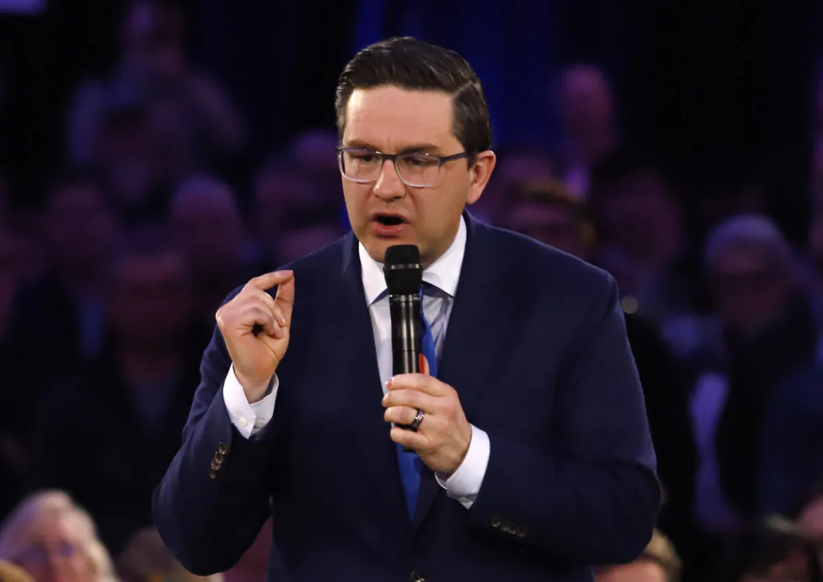 Federal Conservative leadership candidate Pierre Poilievre speaks at a rally in Ottawa on March 31, 2022. (The Canadian Press/Patrick Doyle)