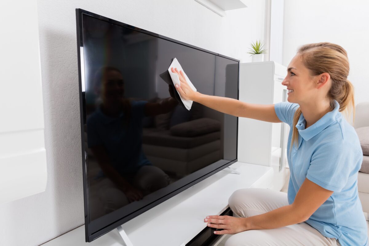 You can use dryer sheets as dusting and cleaning cloths for television and computer screens. (Andrey_Popov/Shutterstock)